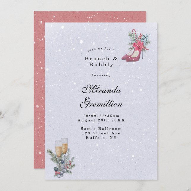 Winter Wonderland Dusty Blue Brunch and Bubbly Invitation (Front/Back)