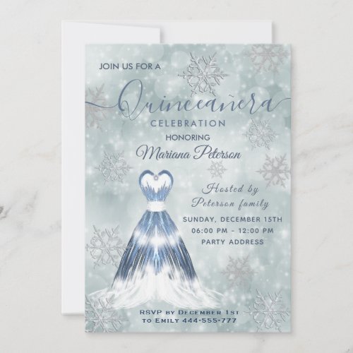 Winter wonderland dusty blue Quinceaera Invitation