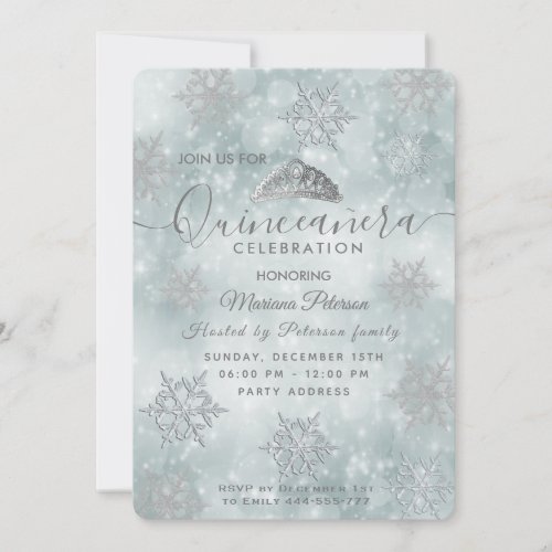 Winter wonderland dusty blue tiara Quinceaera Invitation