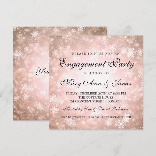 Winter Wonderland Elegant Engagement Party Copper Invitation (Front/Back)