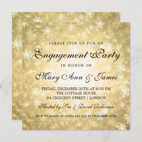 Winter Wonderland Elegant Engagement Party Gold Invitation