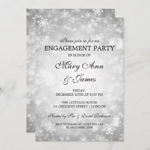 Winter Wonderland Elegant Engagement Party Silver Invitation