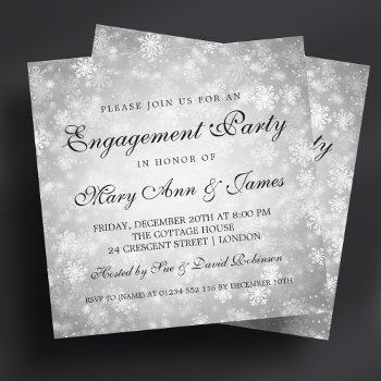 Winter Wonderland Elegant Engagement Party Silver Invitation by Rewards4life at Zazzle
