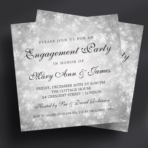 Winter Wonderland Elegant Engagement Party Silver Invitation