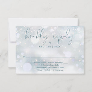 Winter Wonderland Elegant Script Snow Wedding RSVP Card