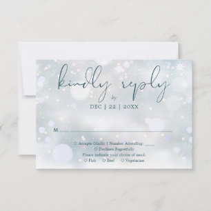 Winter Wonderland Elegant Script Snow Wedding RSVP Card