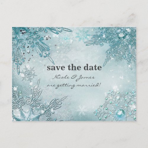 Winter Wonderland Elegant Snowflakes Save the date Announcement Postcard
