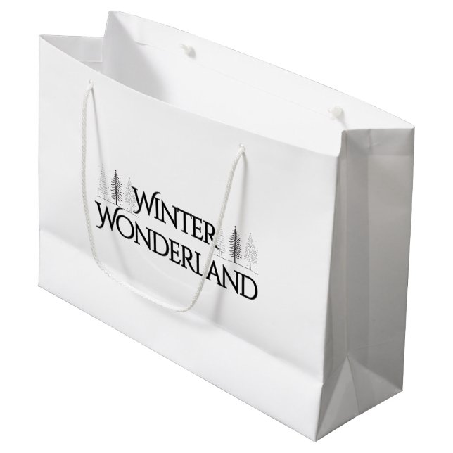 Winter Wonderland – Elegant Text and Pine Trees Large Gift Bag (Front Angled)
