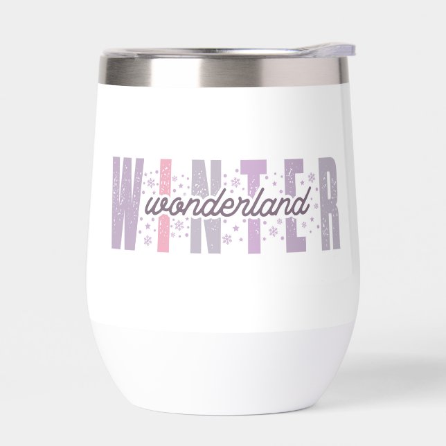 Winter Wonderland - Festive Typography Art Thermal Wine Tumbler (Left)