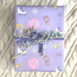 Winter Wonderland Figure Skater Ice Skate Purple Wrapping Paper Sheets