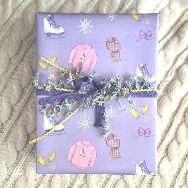 Winter Wonderland Figure Skater Ice Skate Purple Wrapping Paper Sheets (Creator Uploaded)