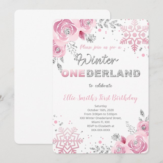 Winter Wonderland First Birthday Invitation (Front/Back)