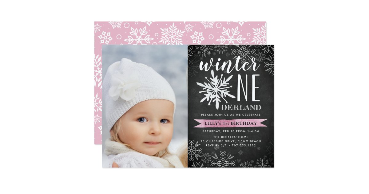 Winter Wonderland First Birthday Party Photo Invitation Zazzle Com