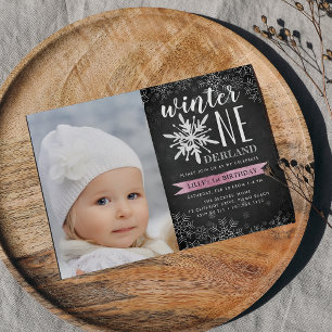 Winter Wonderland First Birthday Party Photo Invitation