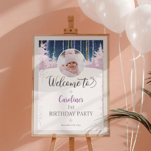 Winter Wonderland First Birthday Welcome Photo Poster