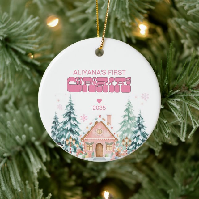 Winter Wonderland First Christmas Custom Photo Ceramic Ornament (Tree)