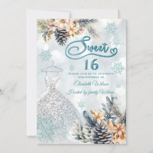 Winter wonderland floral Adorable dress sweet 16 Invitation