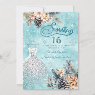 Winter wonderland floral Adorable dress sweet 16 Invitation
