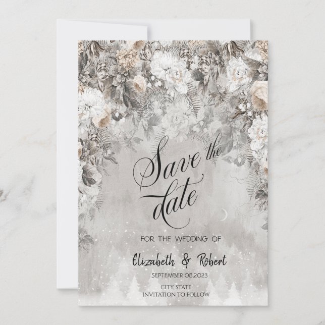 Winter Wonderland Flowers Forest Save The Date (Front)