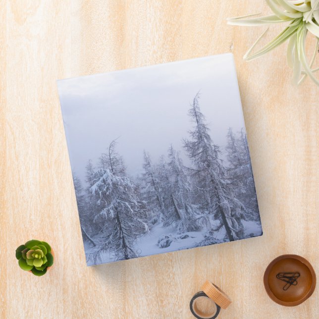 Winter wonderland, fog, spruce forest and mountain 3 ring binder (In Situ)