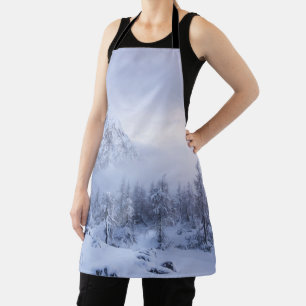 Winter wonderland, fog, spruce forest and mountain apron