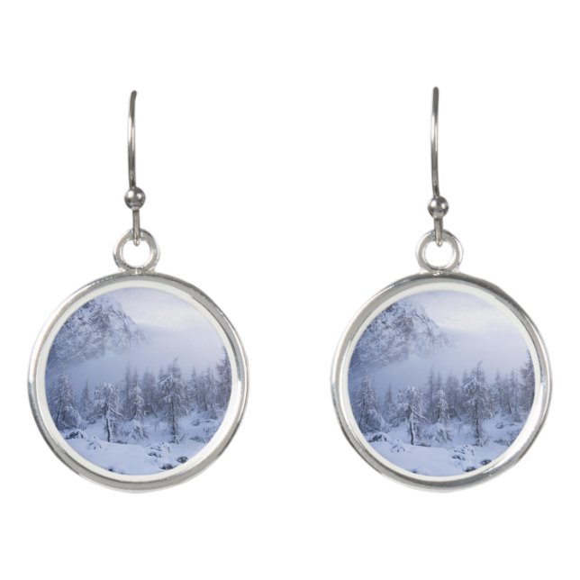 Winter wonderland, fog, spruce forest and mountain earrings (Front)