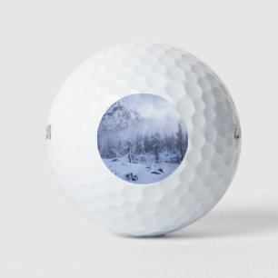 Winter wonderland, fog, spruce forest and mountain golf balls