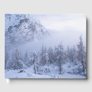 Winter wonderland, fog, spruce forest and mountain guest book
