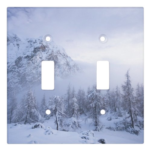 Winter wonderland fog spruce forest and mountain light switch cover