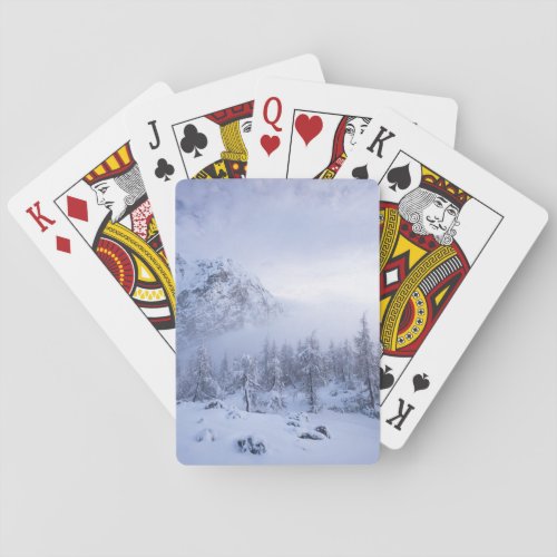 Winter wonderland fog spruce forest and mountain playing cards