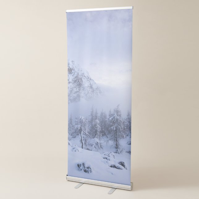 Winter wonderland, fog, spruce forest and mountain retractable banner (3/4)