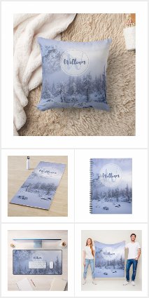 Winter wonderland fog spruce forest snow monogram