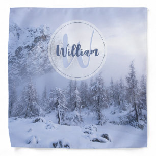 Winter wonderland fog spruce forest snow monogram bandana