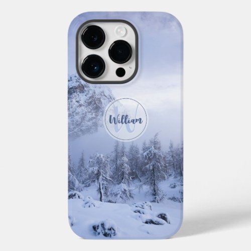 Winter wonderland fog spruce forest snow monogram  Case_Mate iPhone 14 pro case