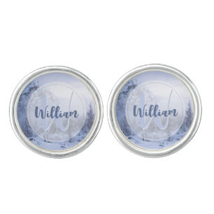 Winter wonderland fog spruce forest snow monogram cufflinks