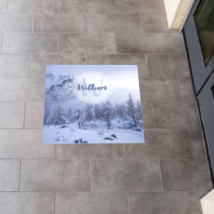 Winter wonderland fog spruce forest snow monogram floor decals