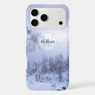 Winter wonderland fog spruce forest snow monogram iPhone 17 pro max case