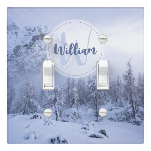 Winter wonderland fog spruce forest snow monogram light switch cover