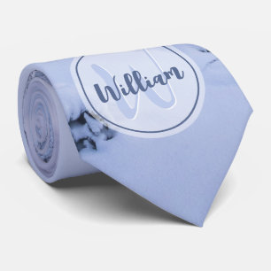 Winter wonderland fog spruce forest snow monogram neck tie