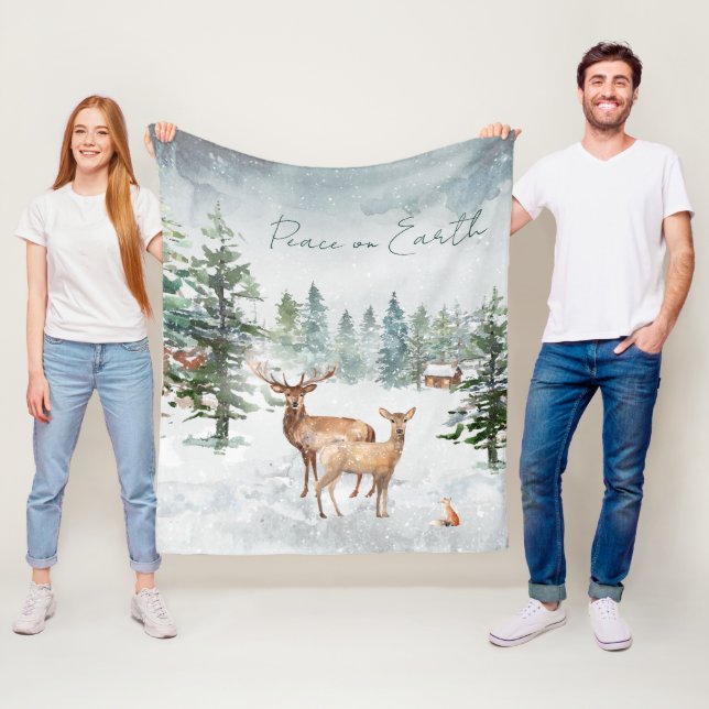 Winter Wonderland Forest Animals Peace On Earth Fleece Blanket (In Situ)