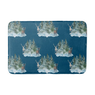 Winter Wonderland Forest Antlers Pine Trees Bath Mat