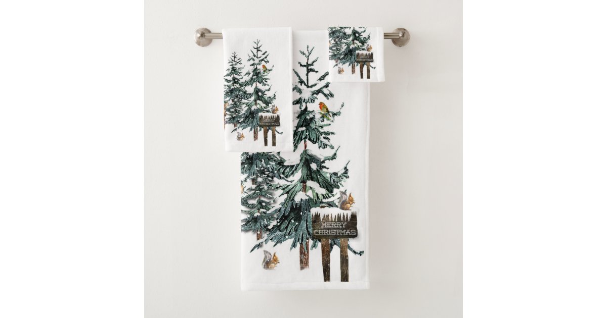 Winter Wonderland Forest Deer Pine Trees Bath Towel Set Zazzle