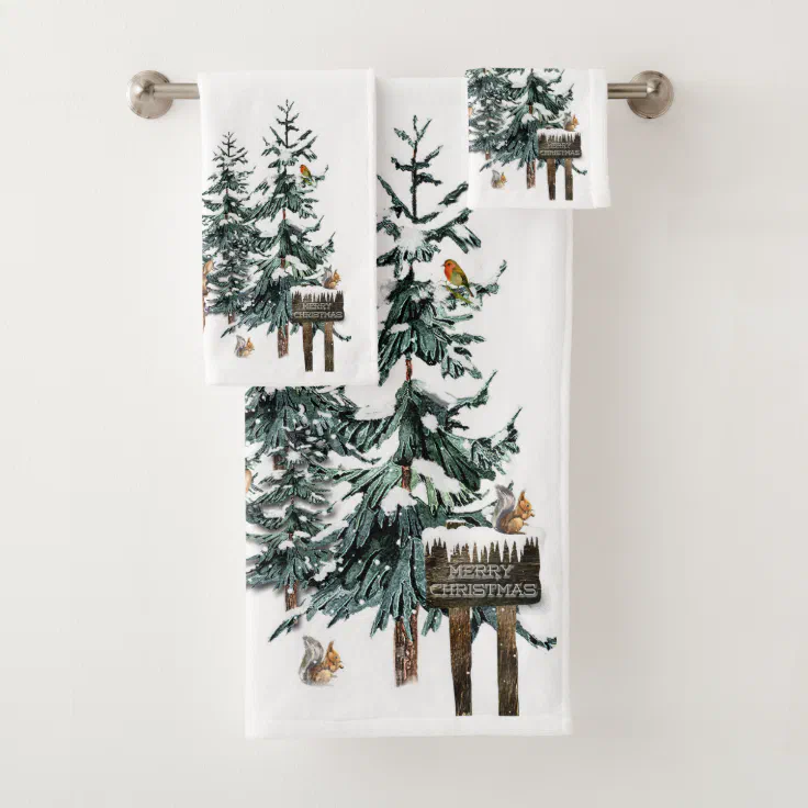 Winter Wonderland Forest Deer Pine Trees Bath Towel Set Zazzle