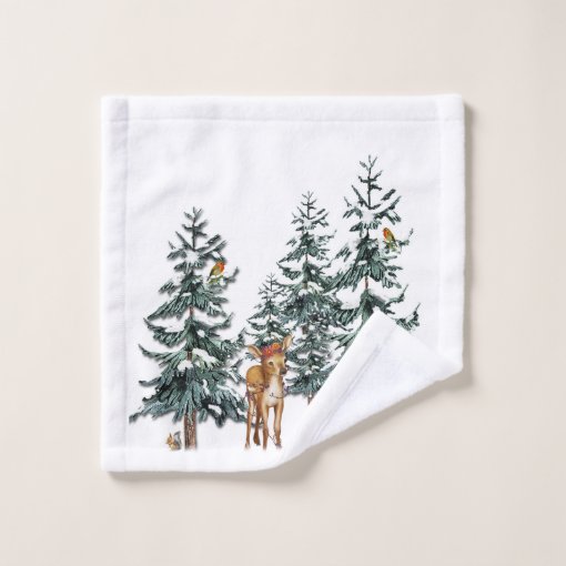 Winter Wonderland Forest Deer Pine Trees Bath Towel Set Zazzle