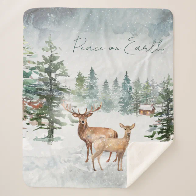 Winter Wonderland Forest Peace On Earth Christmas Sherpa Blanket
