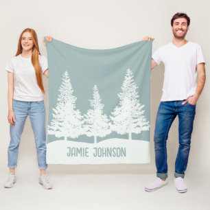 Winter Wonderland Forest Trees Custom Name Fleece Blanket