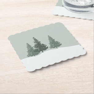 Winter Wonderland Forest Trees Paper Coaster