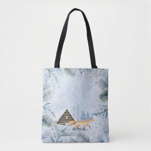 Winter Wonderland Fox Cabin Snow Christmas Xmas Tote Bag