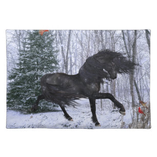 Winter Wonderland Friesian Horse Cloth Placemat