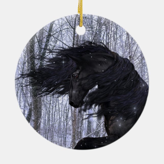 Winter Wonderland Friesian Horse Ornament (Back)